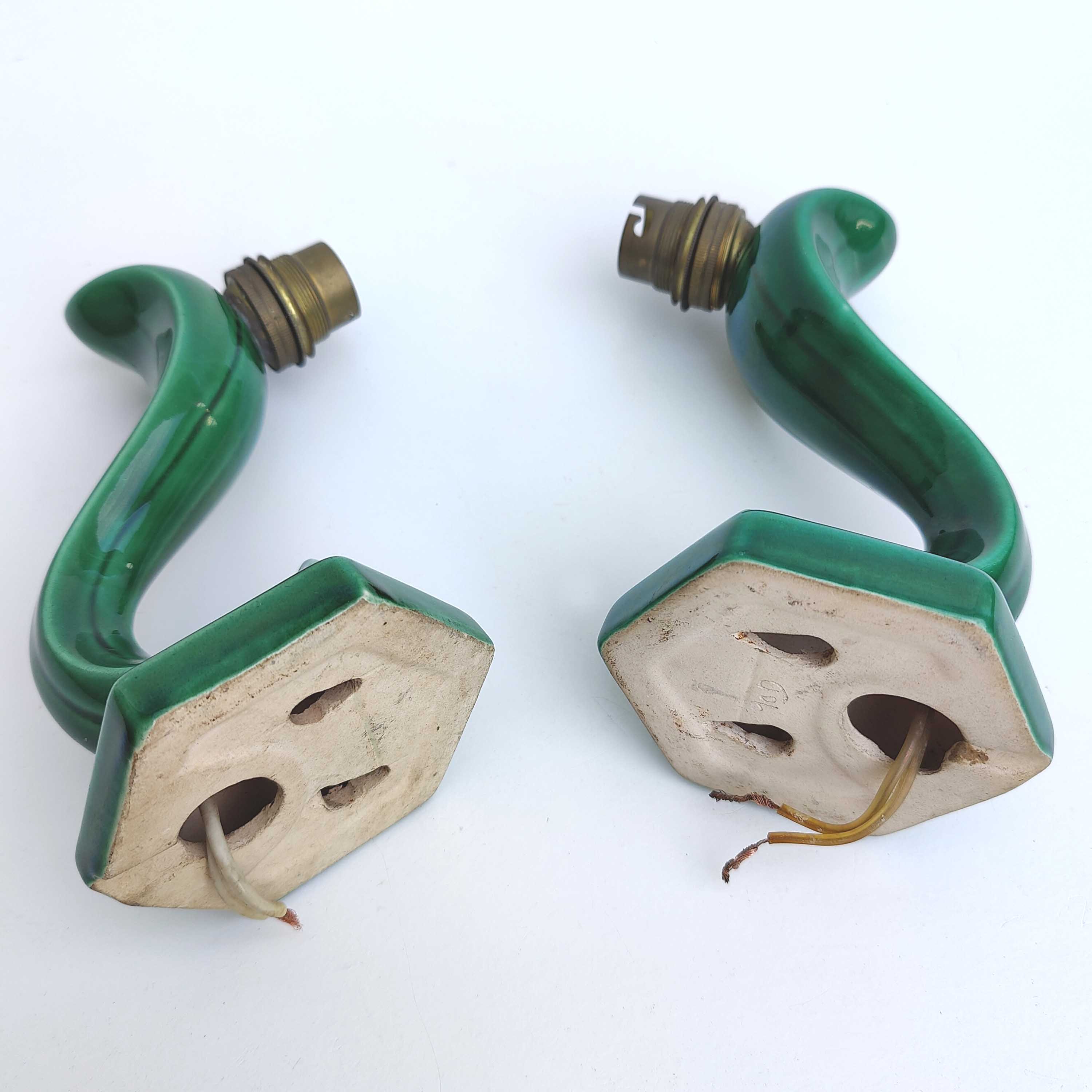 Art deco wall lamps in green ceramic