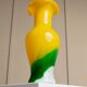 Vintage Murano Glass Fenton Vase in Multicolor Yellow, White & Green, Flashed Glass – Italy 1970s