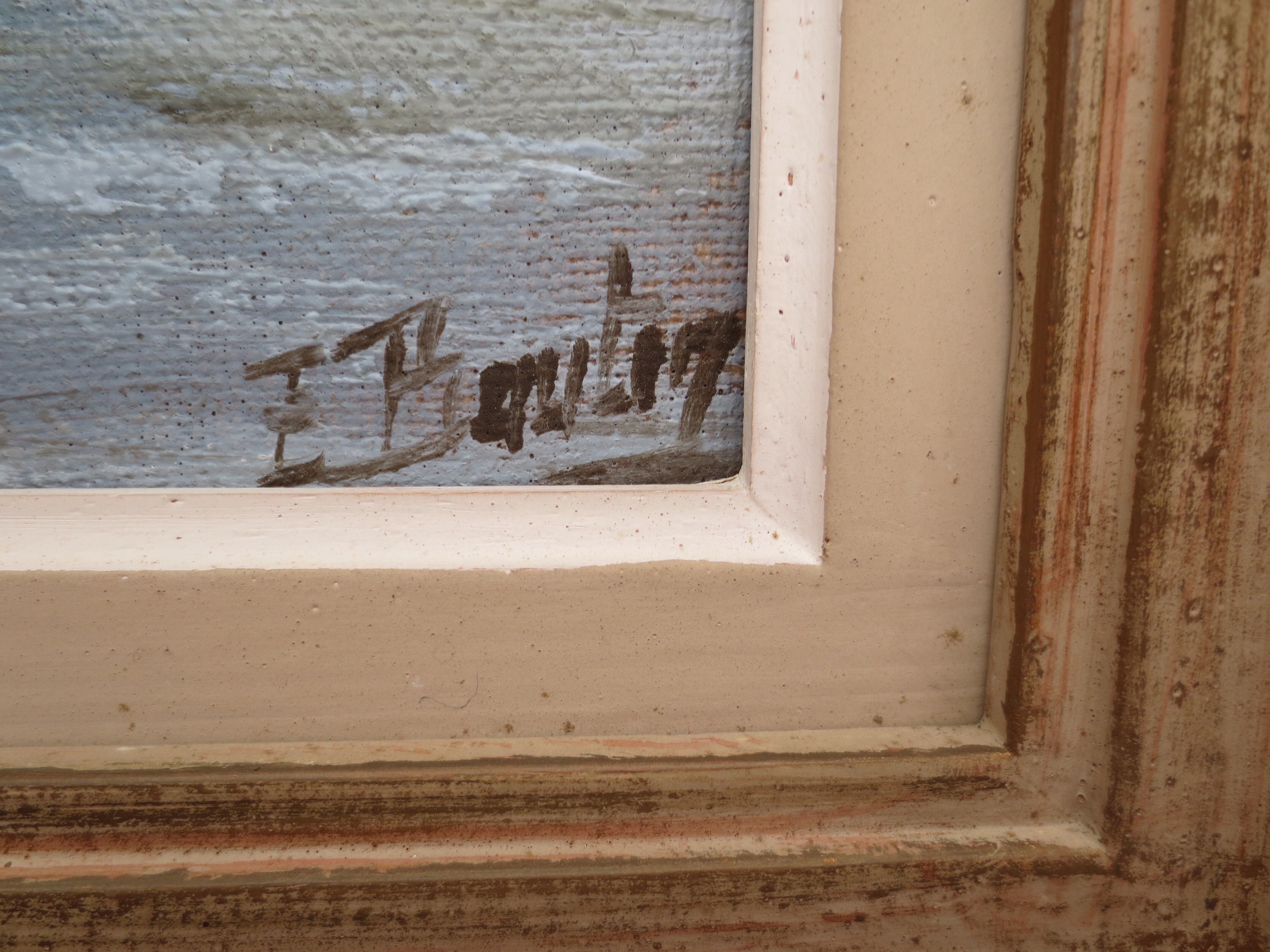 Marine painting on the treport, in its frame