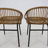 1970s pair of Alan Fuchs rattan and iron lounge chairs, Czechoslovakia