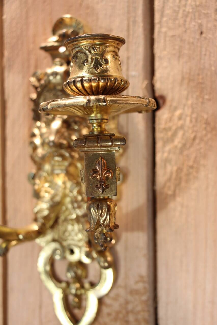 pair of gilt bronze wall lights signed by Etienne Giraud in Lyon