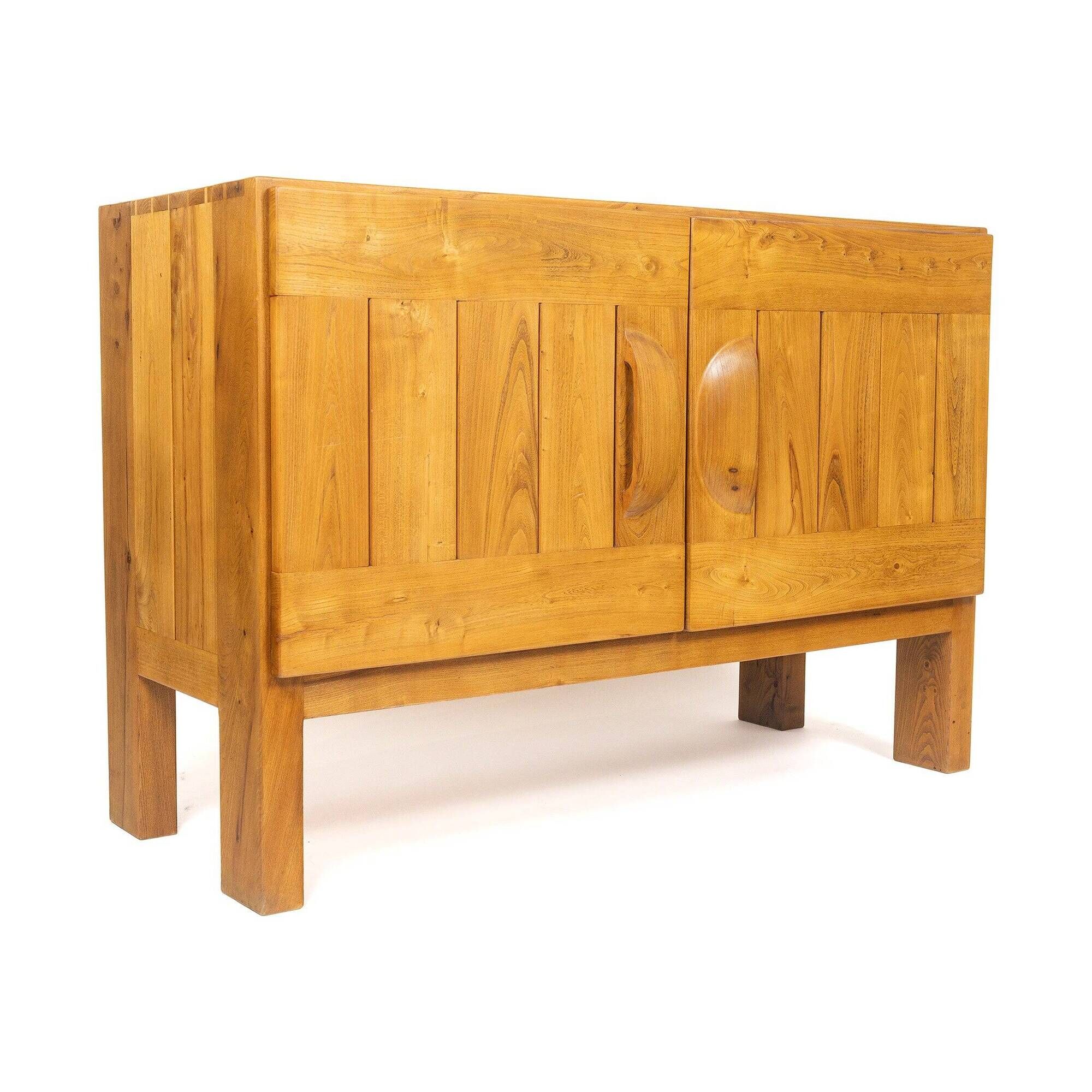 Two-door buffet in solid elm from Maison Regain, c. 1970.