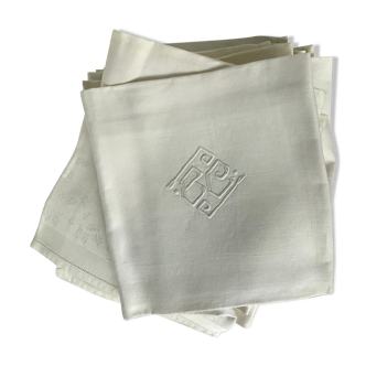 12 embroidered towels BC square damask ivory
