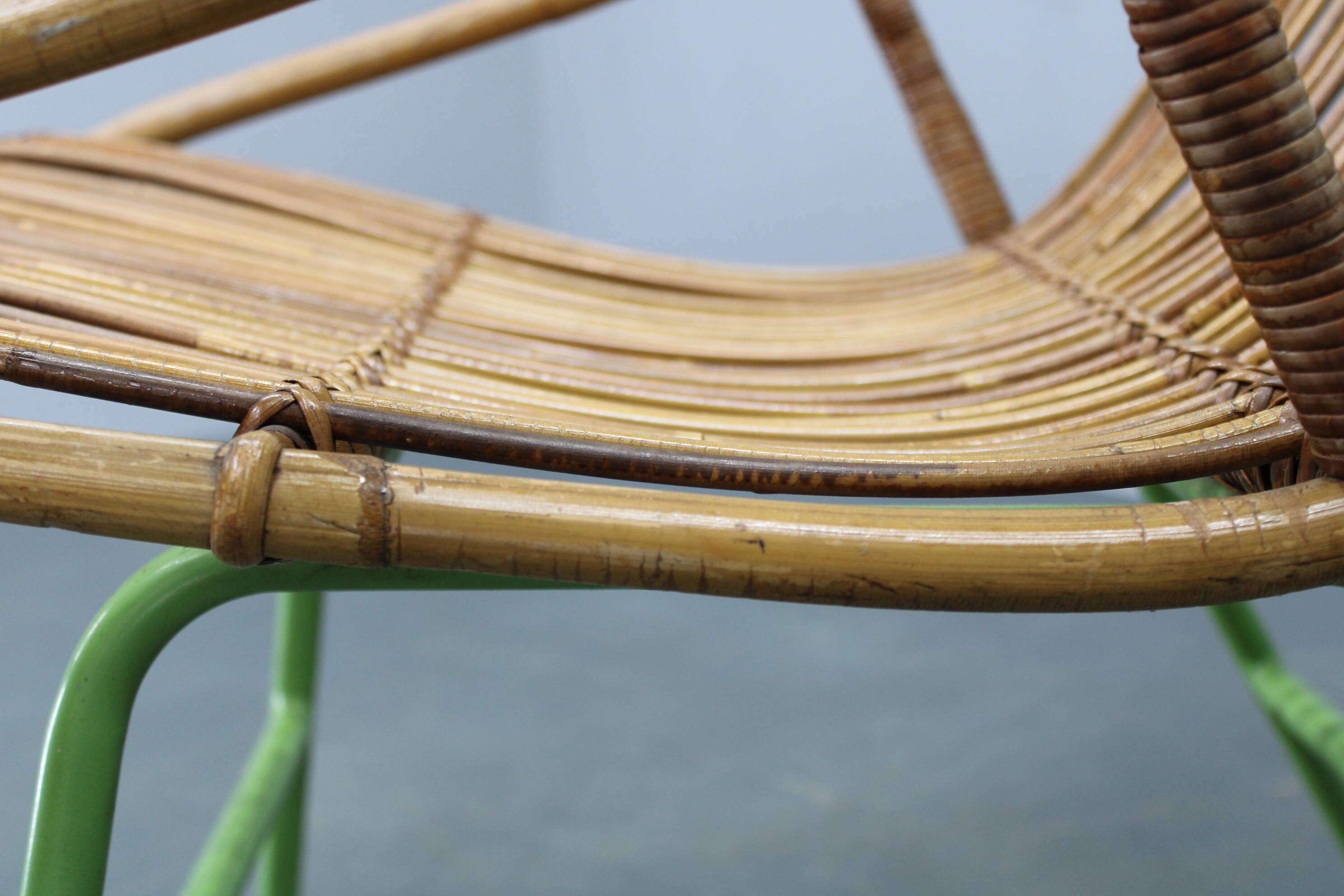 Rare pair of Alan Fuchs for ULUV rattan lounge chairs, Czechoslovakia, 1960s