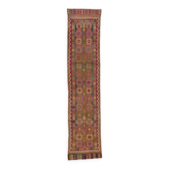 Pink Brown Modern Oushak Runner Rug, 75x352Cm