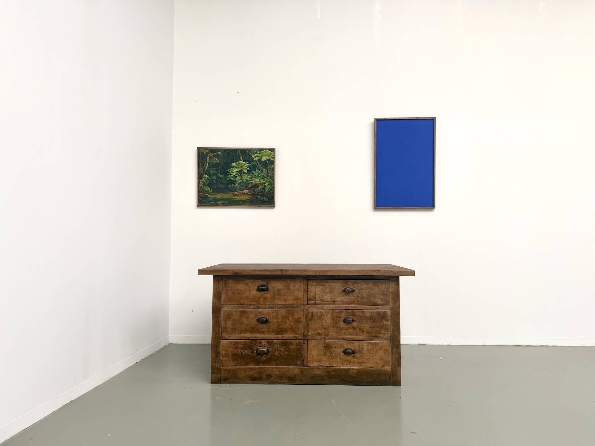 Solid oak trade counter, six drawers, France, circa 1920.