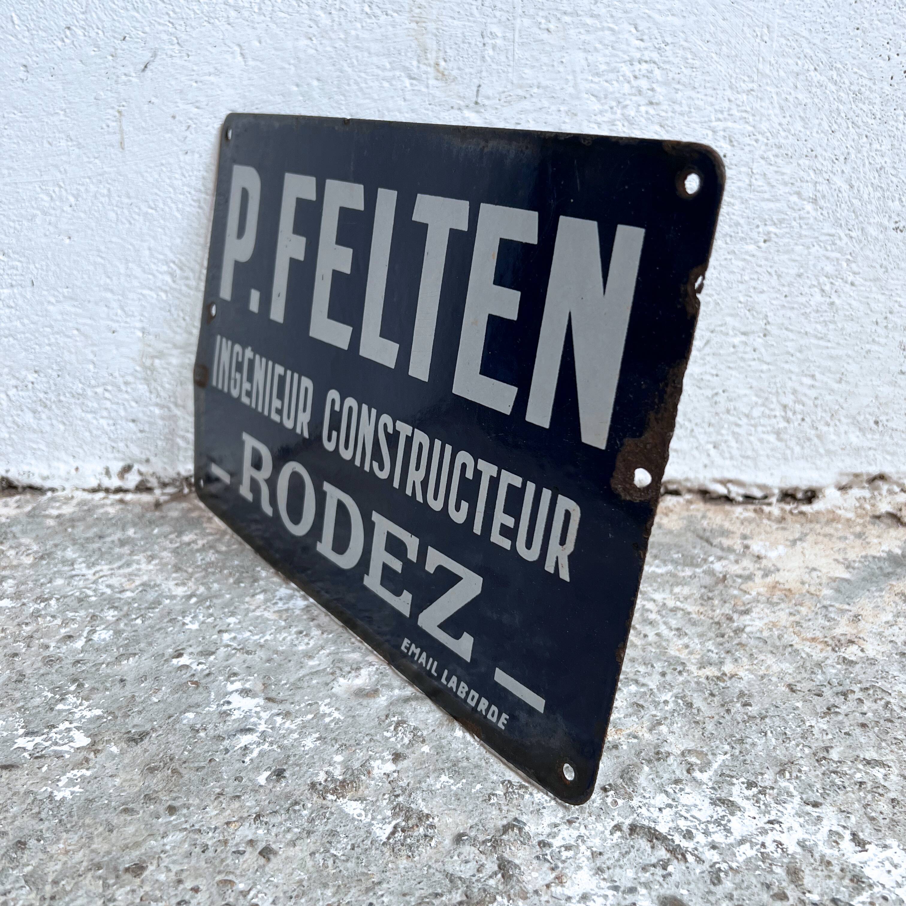 Enamelled plate P.Felten engineer builder Rodez
