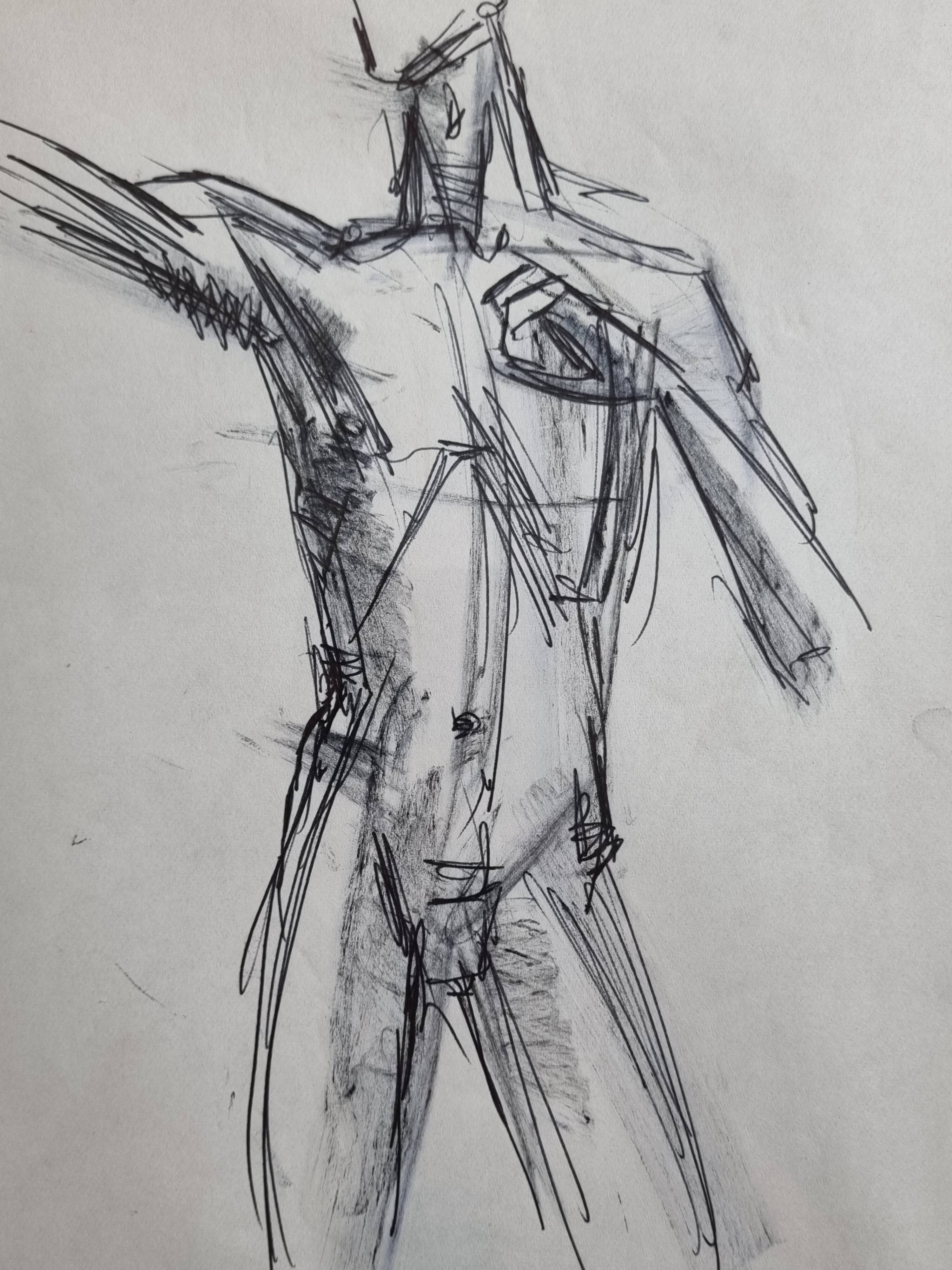 Charcoal study of a male nude, attributed to Maurice de Bus, gilded frame, 26 x 32 cm