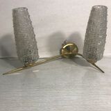 Applique double ancienne verre moulé support metal doré années 70 vintage