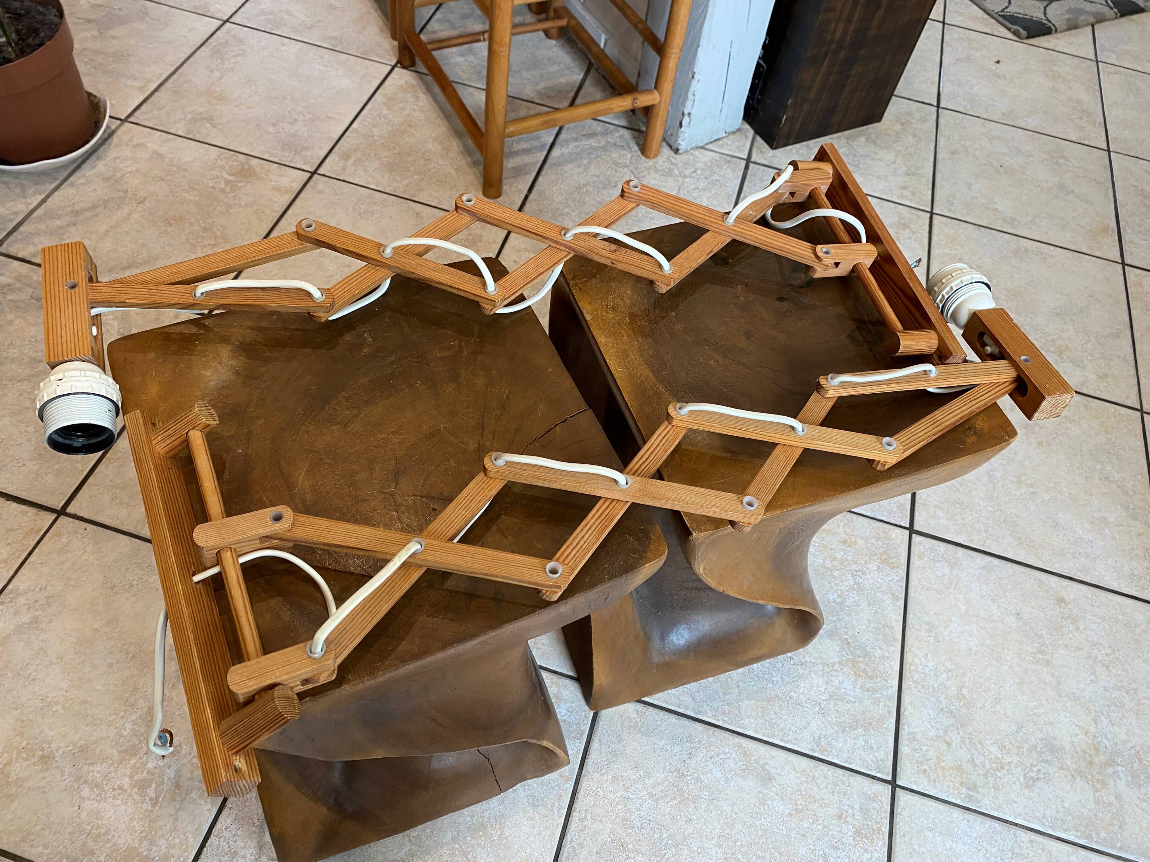 Pair of Translandia Denmark Scandinavian vintage wooden articulated wall lights 1960s