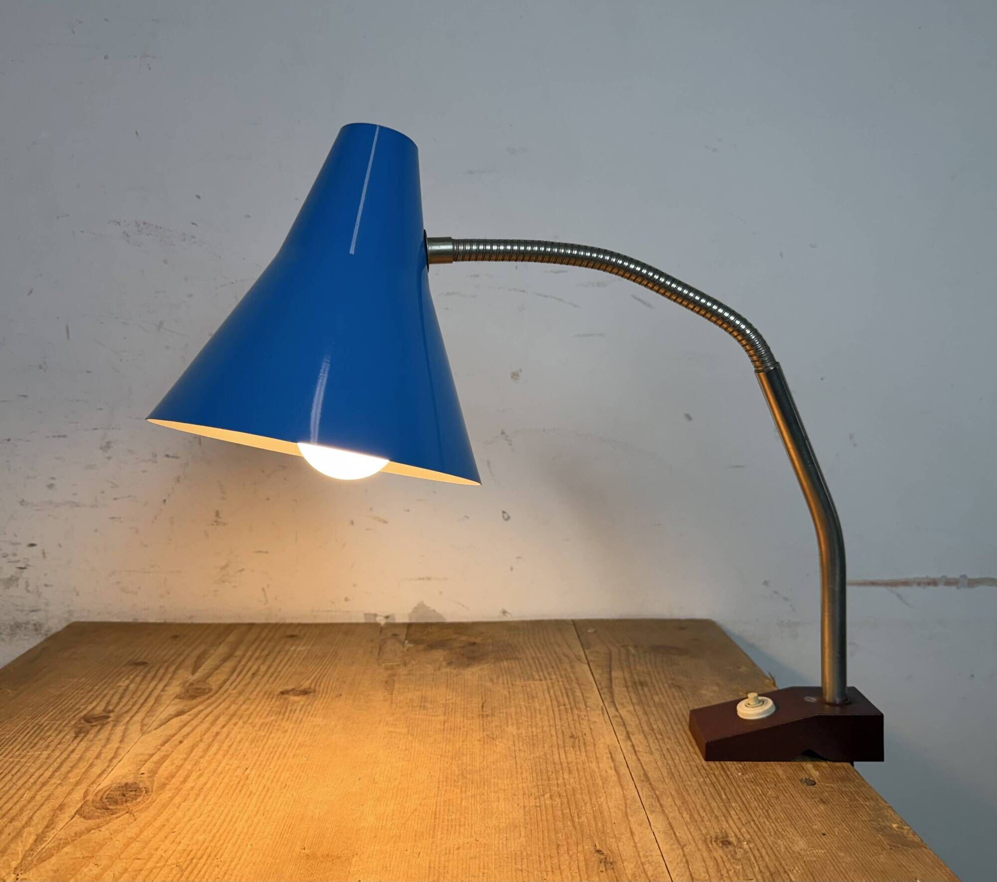Blue Industrial German Workshop Table Lamp from Reif Dresden, 1960s