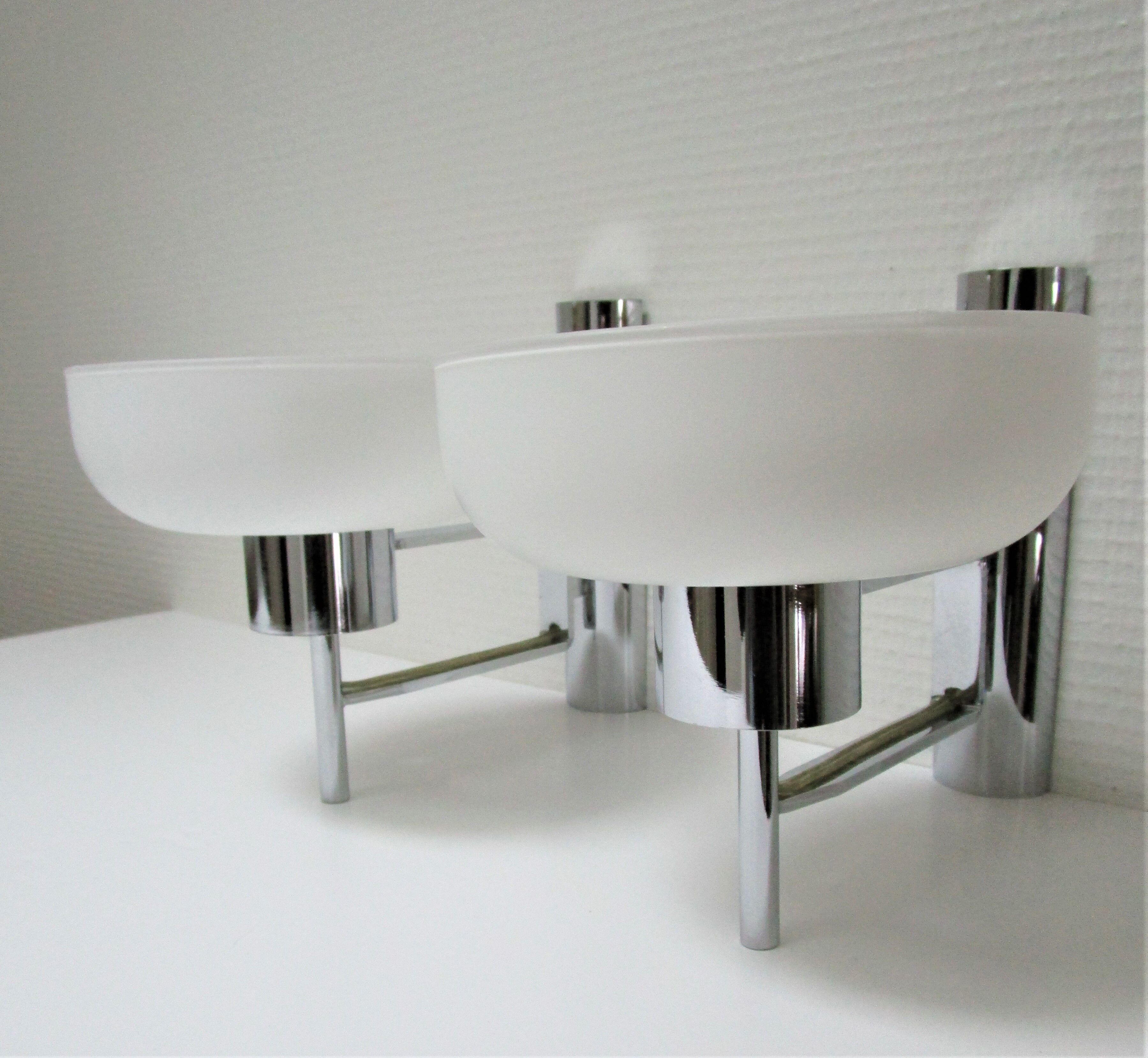 Pair of opaline and chrome wall lamps design 70s