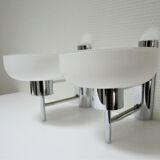 Pair of opaline and chrome wall lamps design 70s