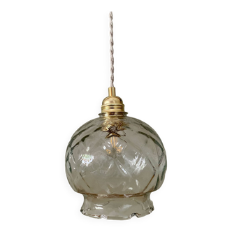 Suspension globe vintage en verre transparent