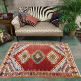 Vintage moroccan rug 157x109 cm tazenacht berber atlas, tribal, red , blue