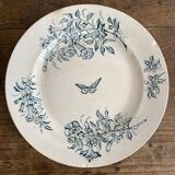 Round ironstone dish Badonviller "Jasmin" butterfly