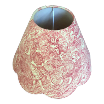 Lampshade in toile de Jouy. Red patterns on vanilla background