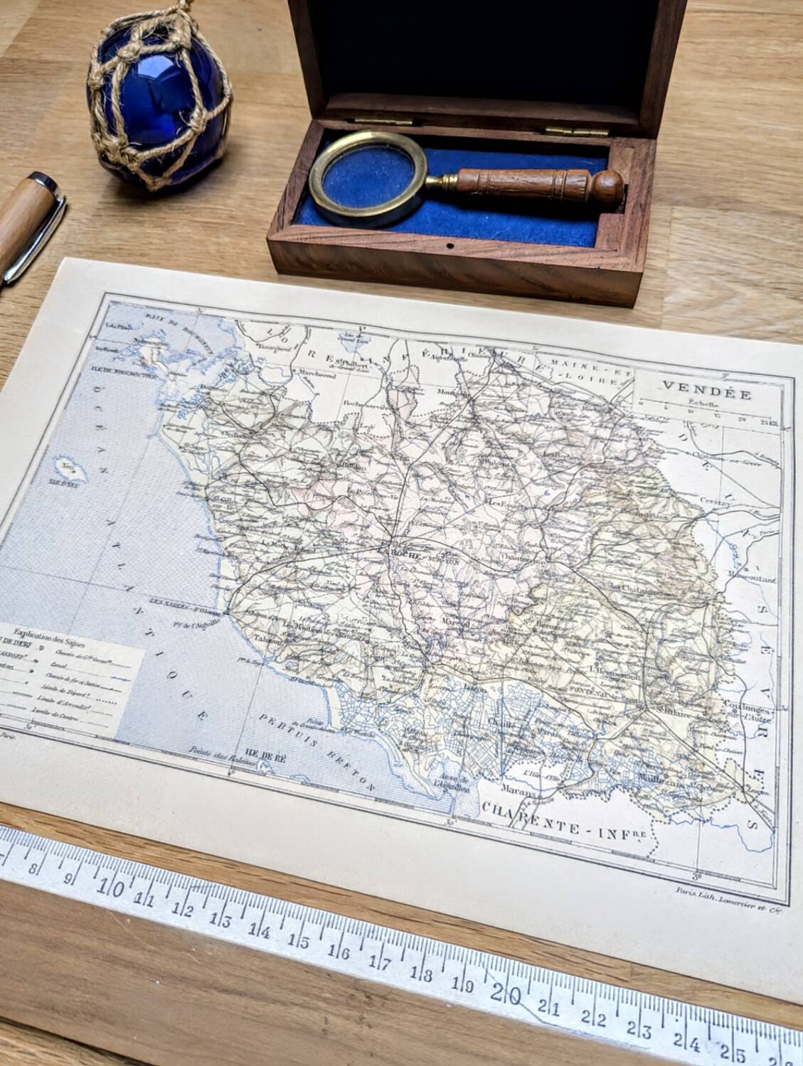 The Vendée, old map printed in 1889.