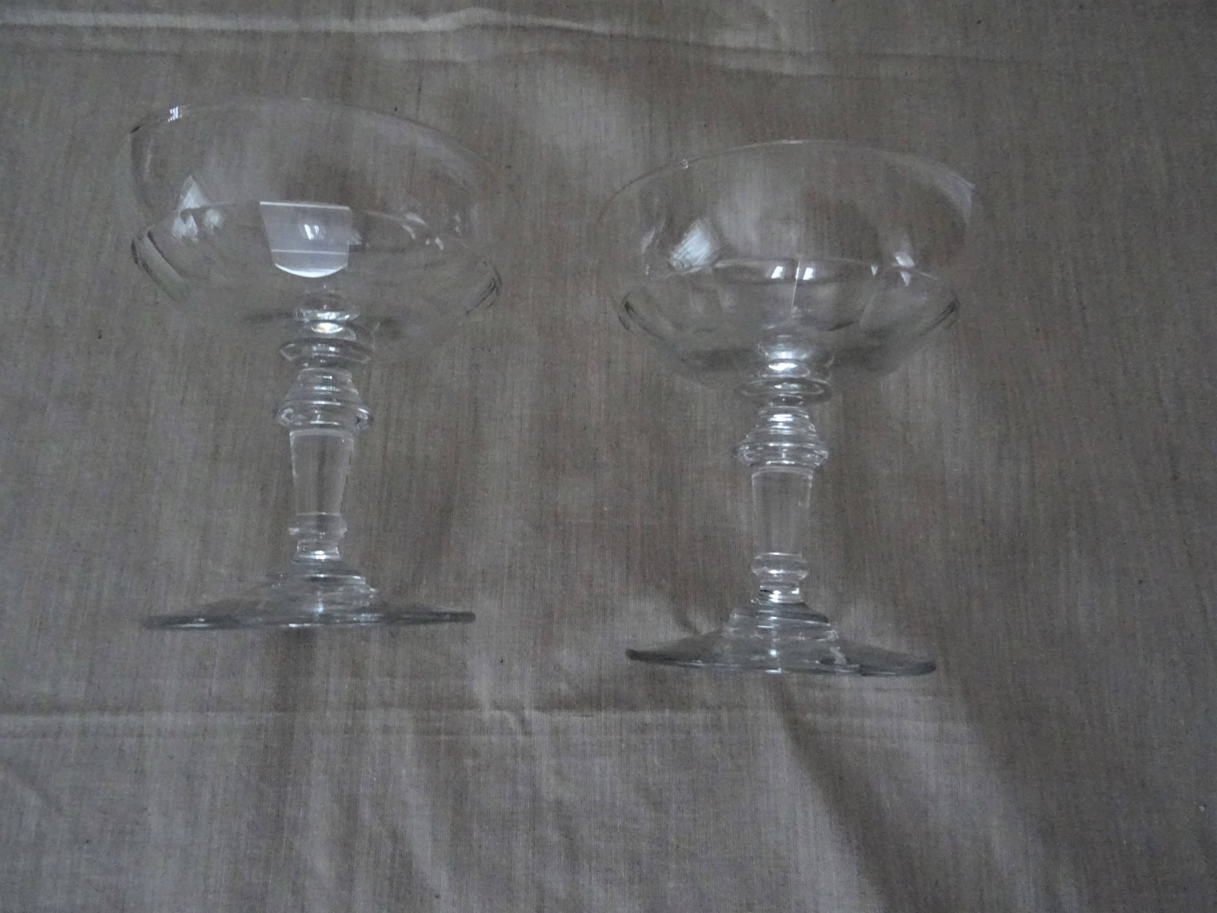Pair of old champagne glasses crystal faceted louis Philippe