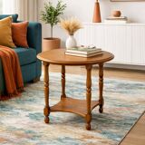 Ancient oak side table with spool legs