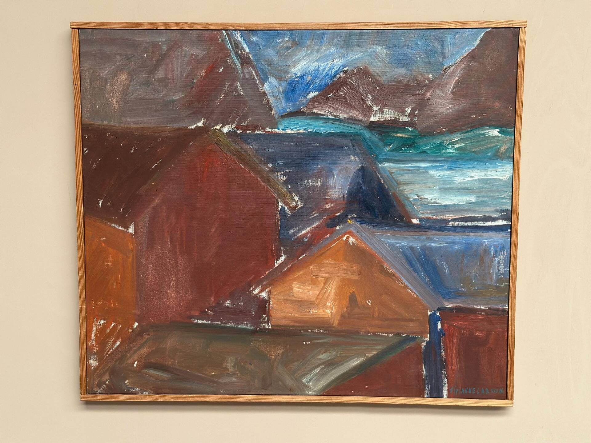 Swedish Oil on Canvas – “Bodar, Lofoten” by Vivianne Larsson – Vintage