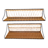 Pair of vintage wall shelves by Raoul Guys in rattan, France