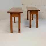Pair of brutalist benches. Wood. France. Circa 1960.