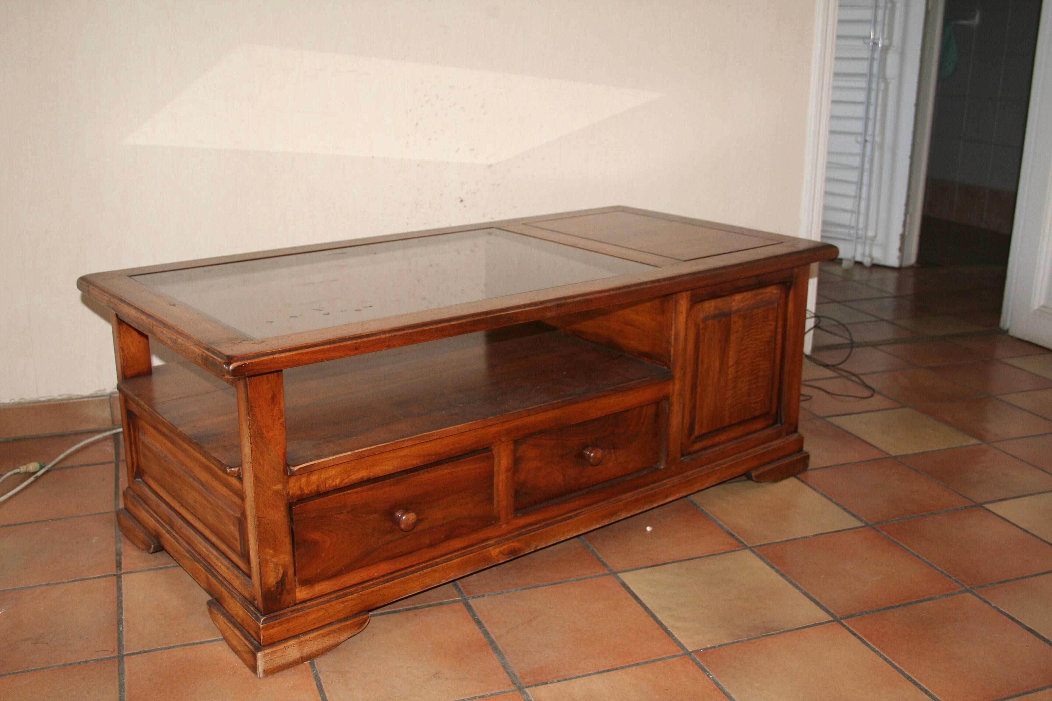 Solid wood coffee table signed "Doussiere"