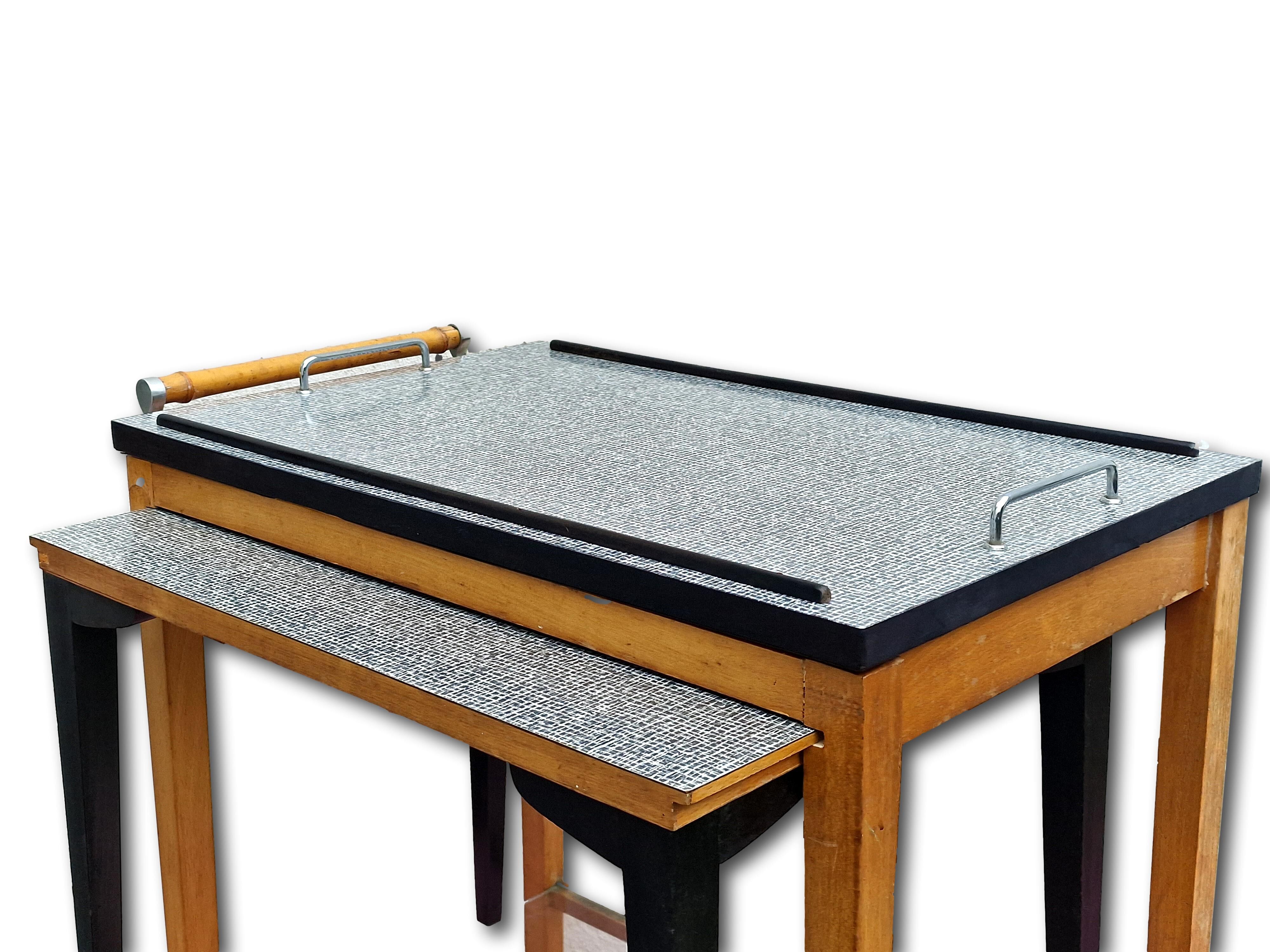 Art deco serving trolley with table and integrated tray