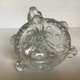 Bougeoir verre moulé épais poissons et fleurs