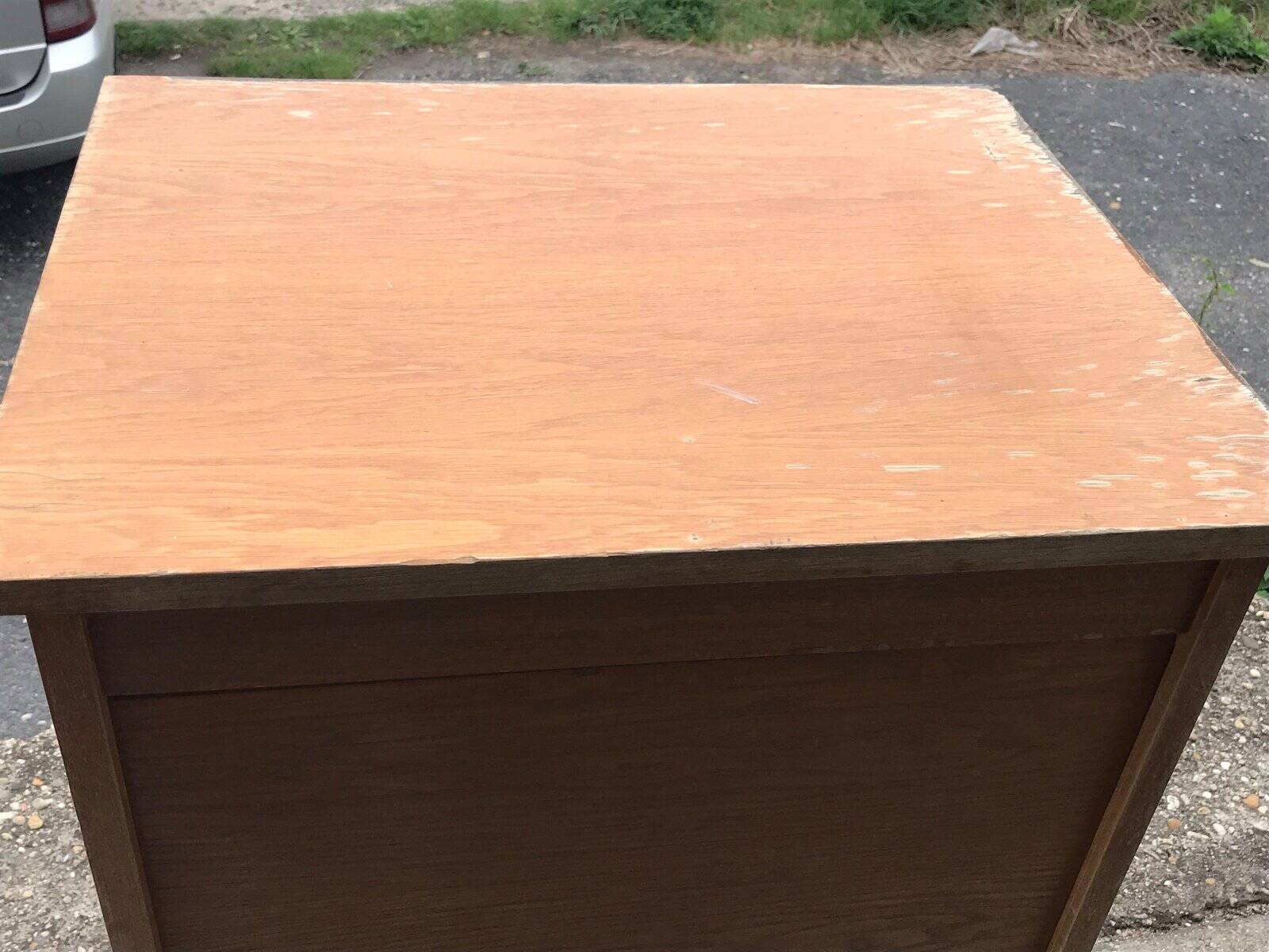 Brown lacquered wooden industrial cabinet with sliding curtain, 1950s, Czech Republic.