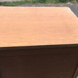 Brown lacquered wooden industrial cabinet with sliding curtain, 1950s, Czech Republic.