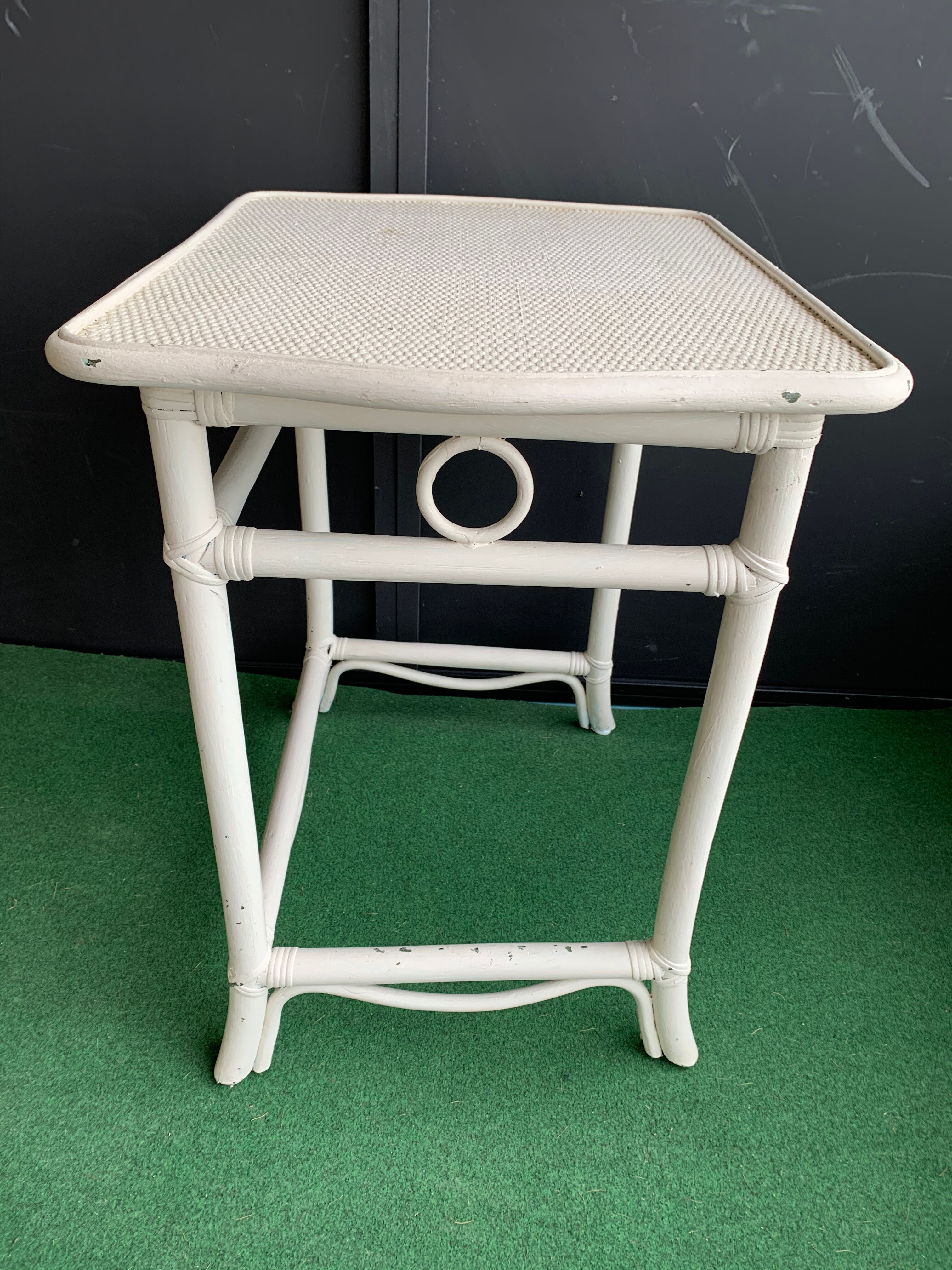 Small vintage white rattan table