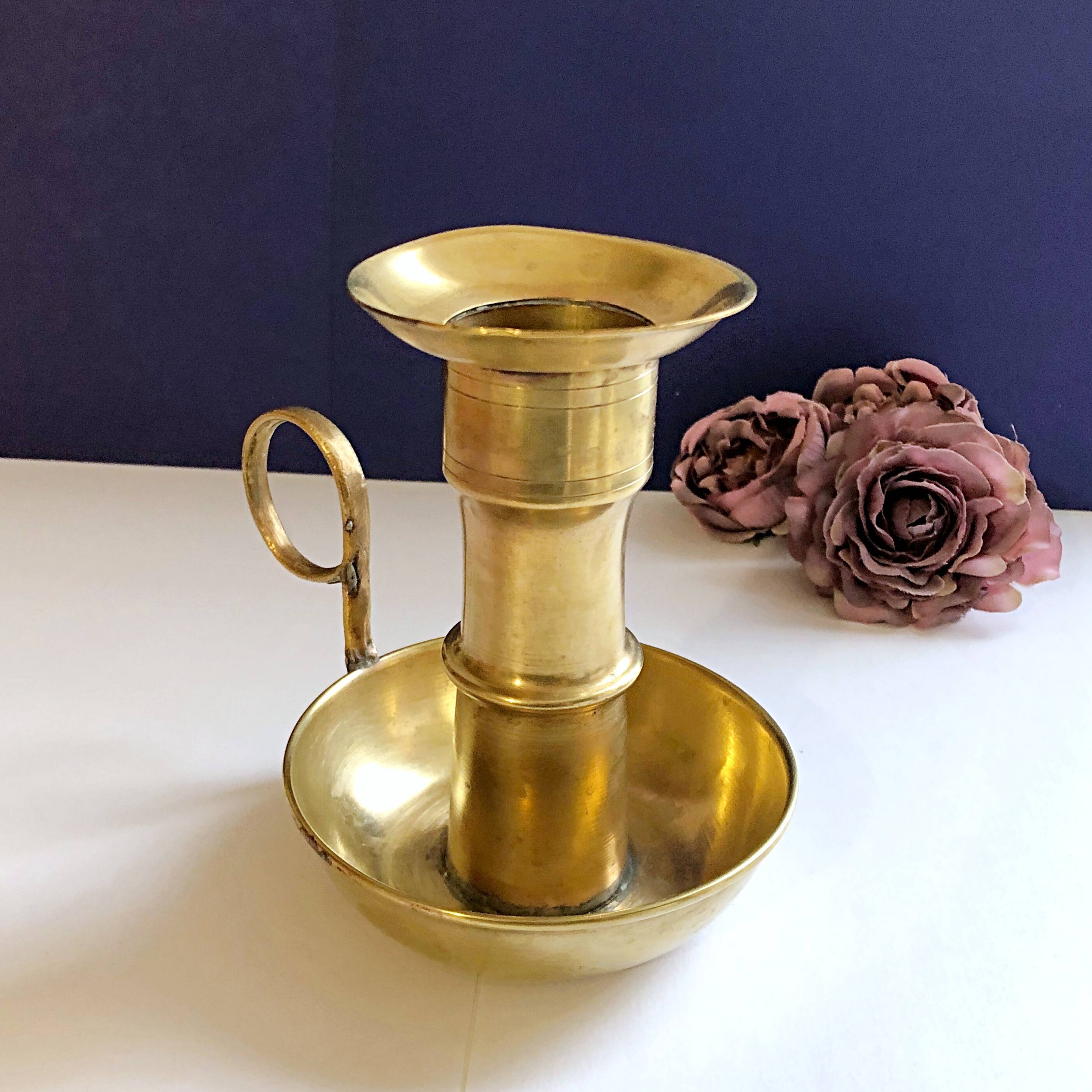 Large artisanal hand candle holder cellar rat gilded copper vintage atypical