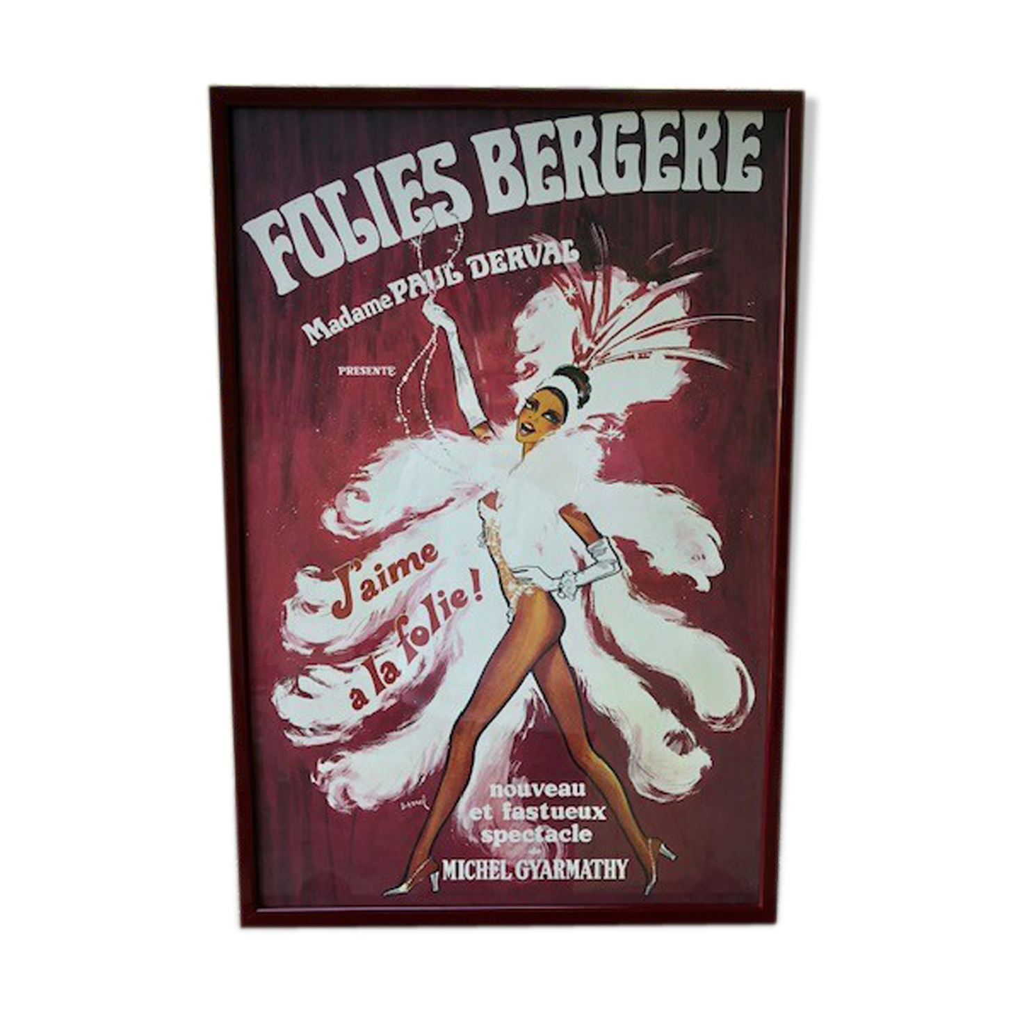 Affiche originale d'époque, entoilée, encadrée Cabaret Parisien Folies Bergères