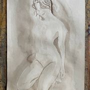 Signed watercolour monochrome painting of a female portrait "Hammam"