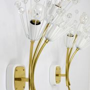Pair of mid-century wall sconces in brass with flowers, Emil Stejnar, Rupert Nikoll, Austria, 1950s.