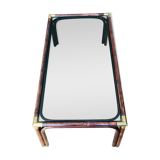 Table basse ancienne en rotin et angles laiton, dessus verre