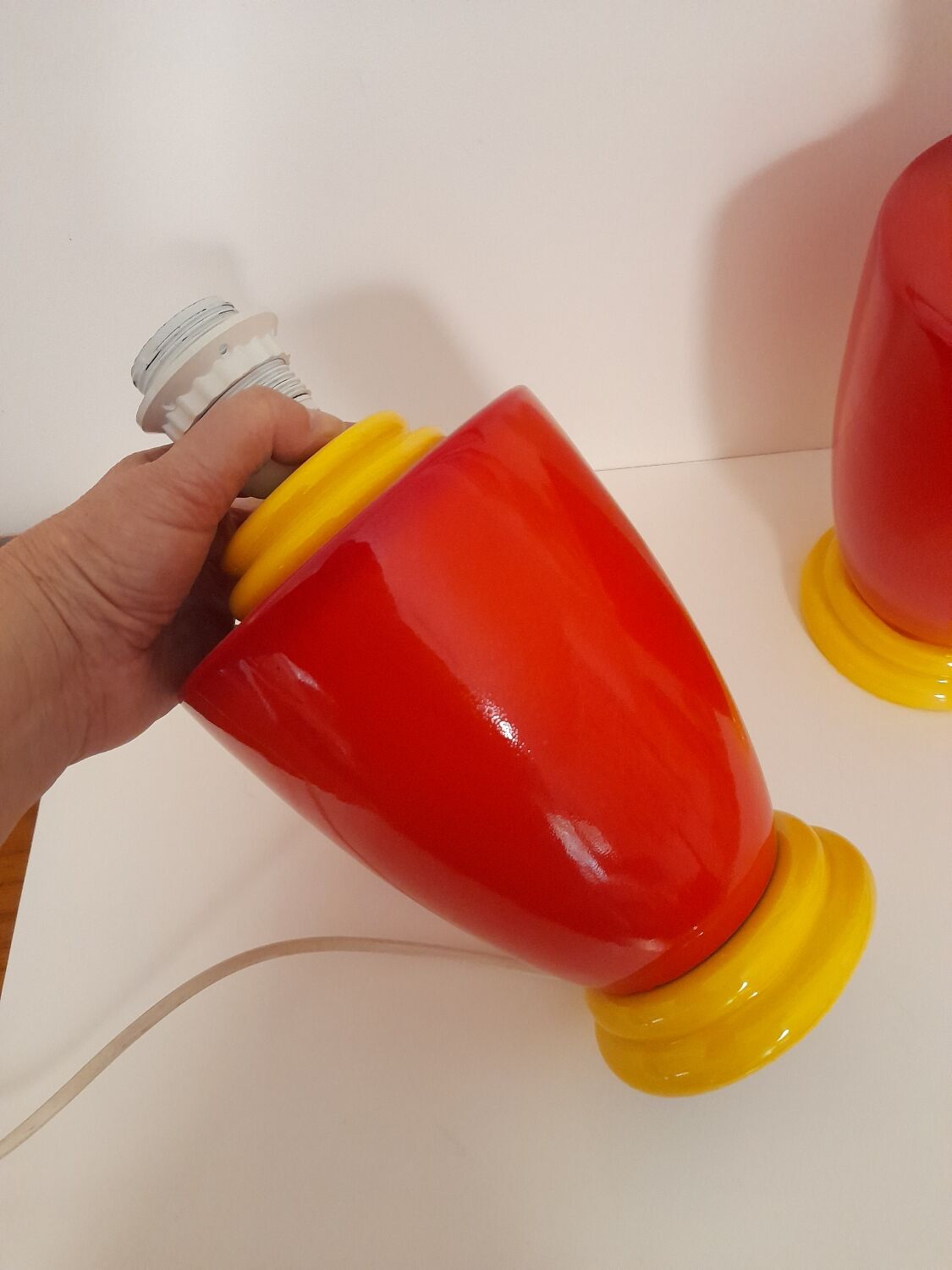 Pair of red and yellow lamp bases from the 80s