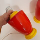 Pair of red and yellow lamp bases from the 80s