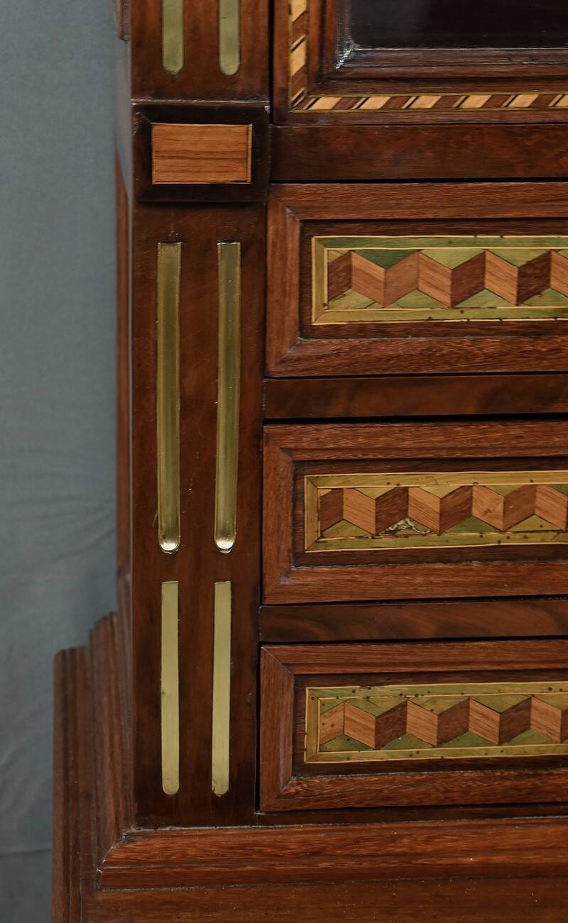 Rare small marquetry display cabinet, louis xvi style – mid 19th century