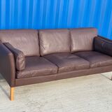 Danish brown leather three seater sofa