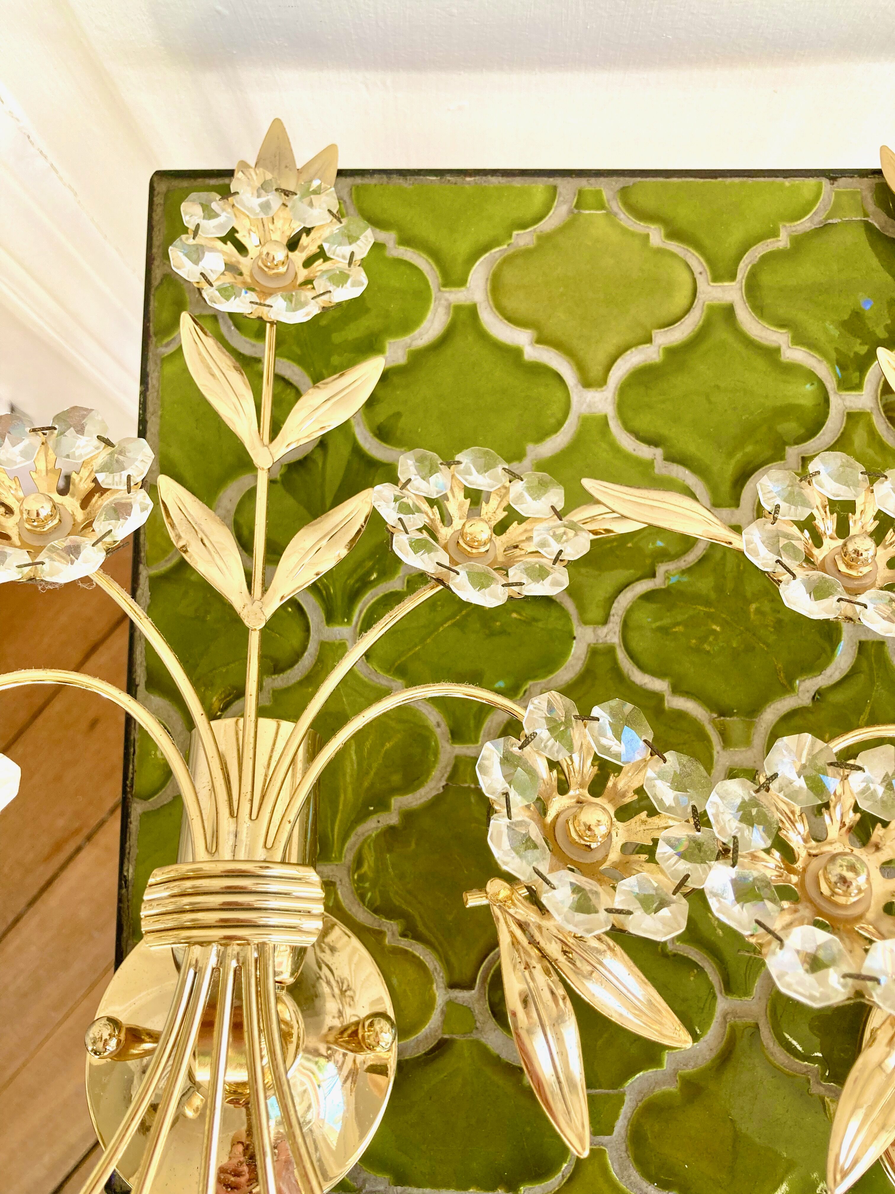 Pair of golden wall lamps Italy 70-80