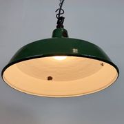 Industrial British Green Enamel Factory Pendant Lamp, 1960s