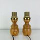 Pair of pine lamps, turned wood, vintage