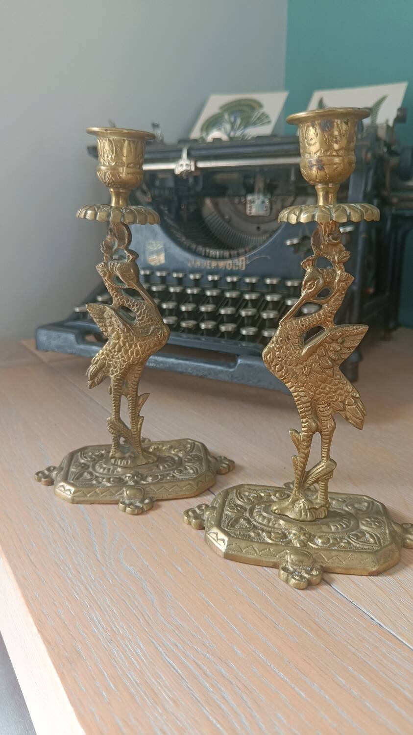 Paire de bougeoirs anciens Style orientaliste Art déco