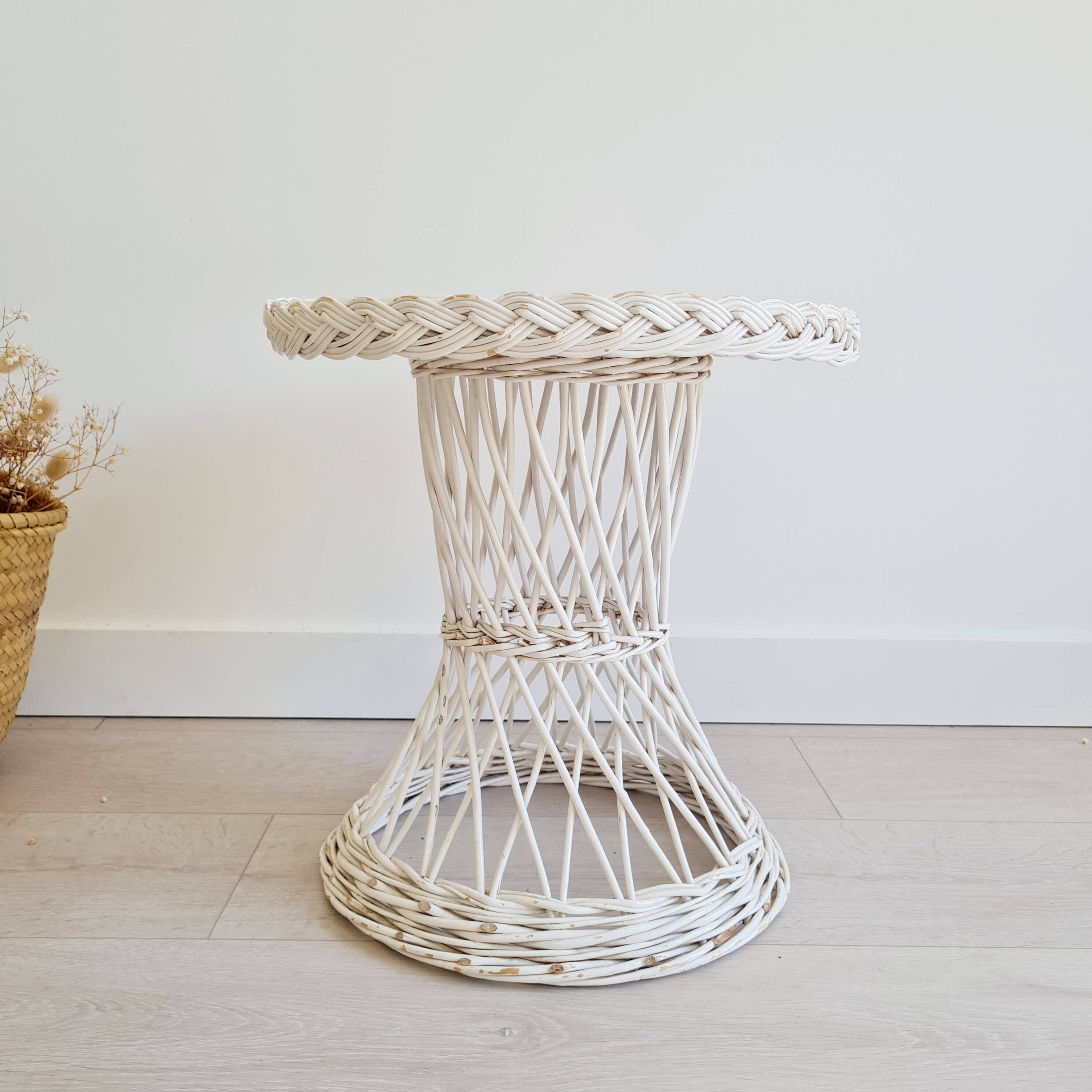 Antique white wicker coffee table