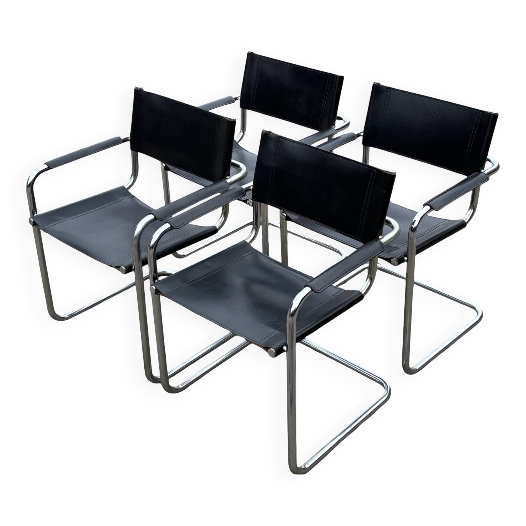 Vintage set of 4 tubular leather chairs style MG5 Grassi