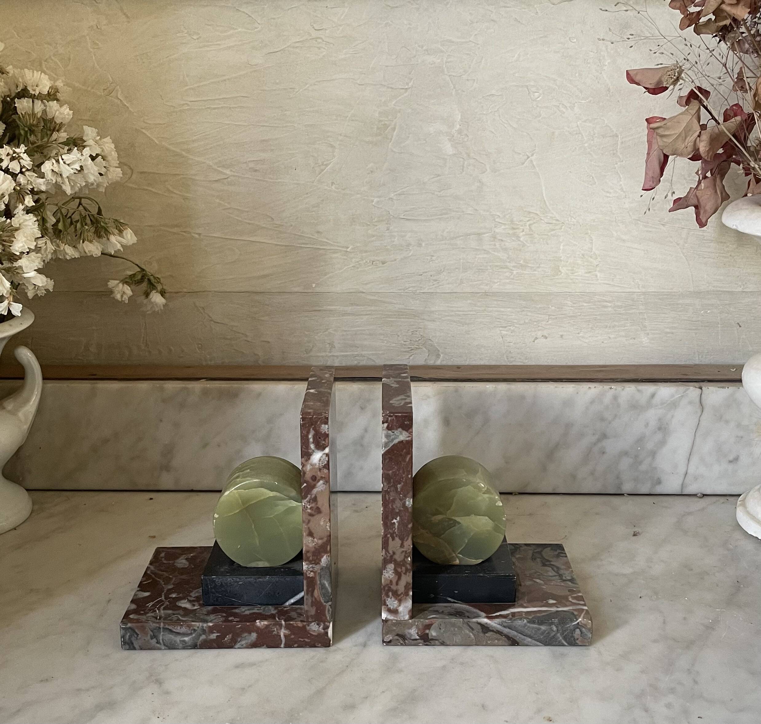 pair of marble and onyx Art Deco bookends