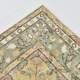 6x10 Beige & Green Geometric Pattern Anatolian Vintage Rug, 185x296 Cm